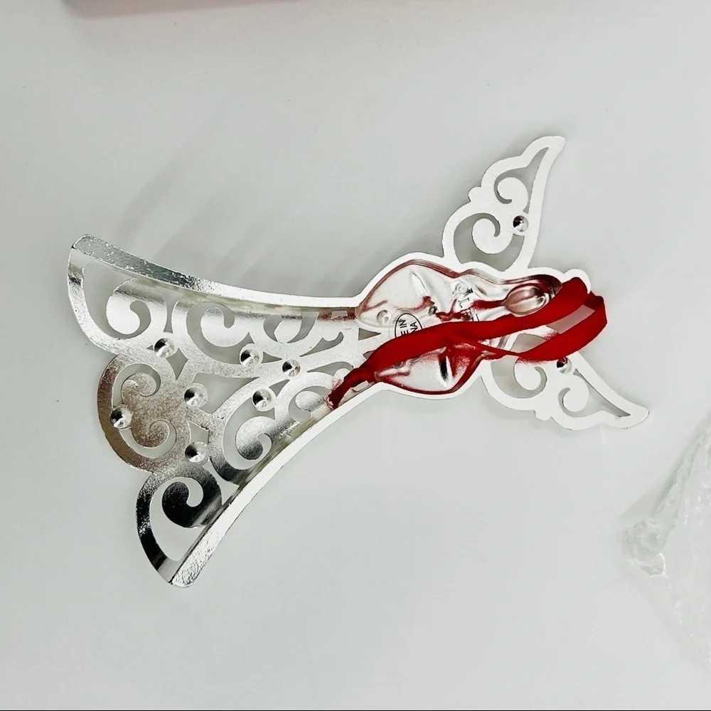 LENOX Sparkle and Scroll Clear Crystal Silver-plated Angel Ornament 5” Ribboned